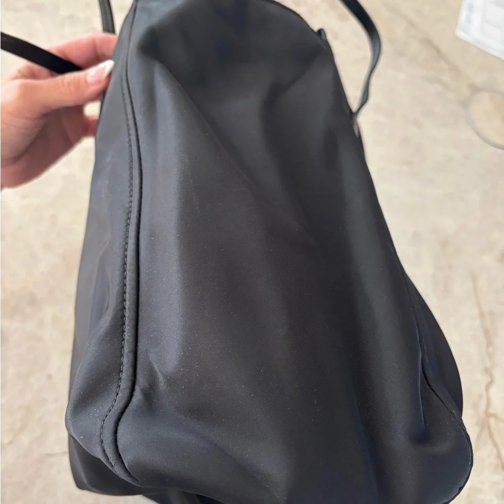kate spade black nylon tote with gold logo plaque